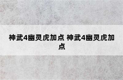 神武4幽灵虎加点 神武4幽灵虎加点